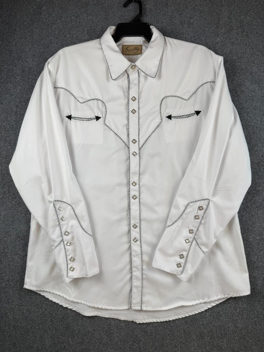Scully Legends P-726 Western Shirt XL White Black Candy Cane Piping Pearl Snap